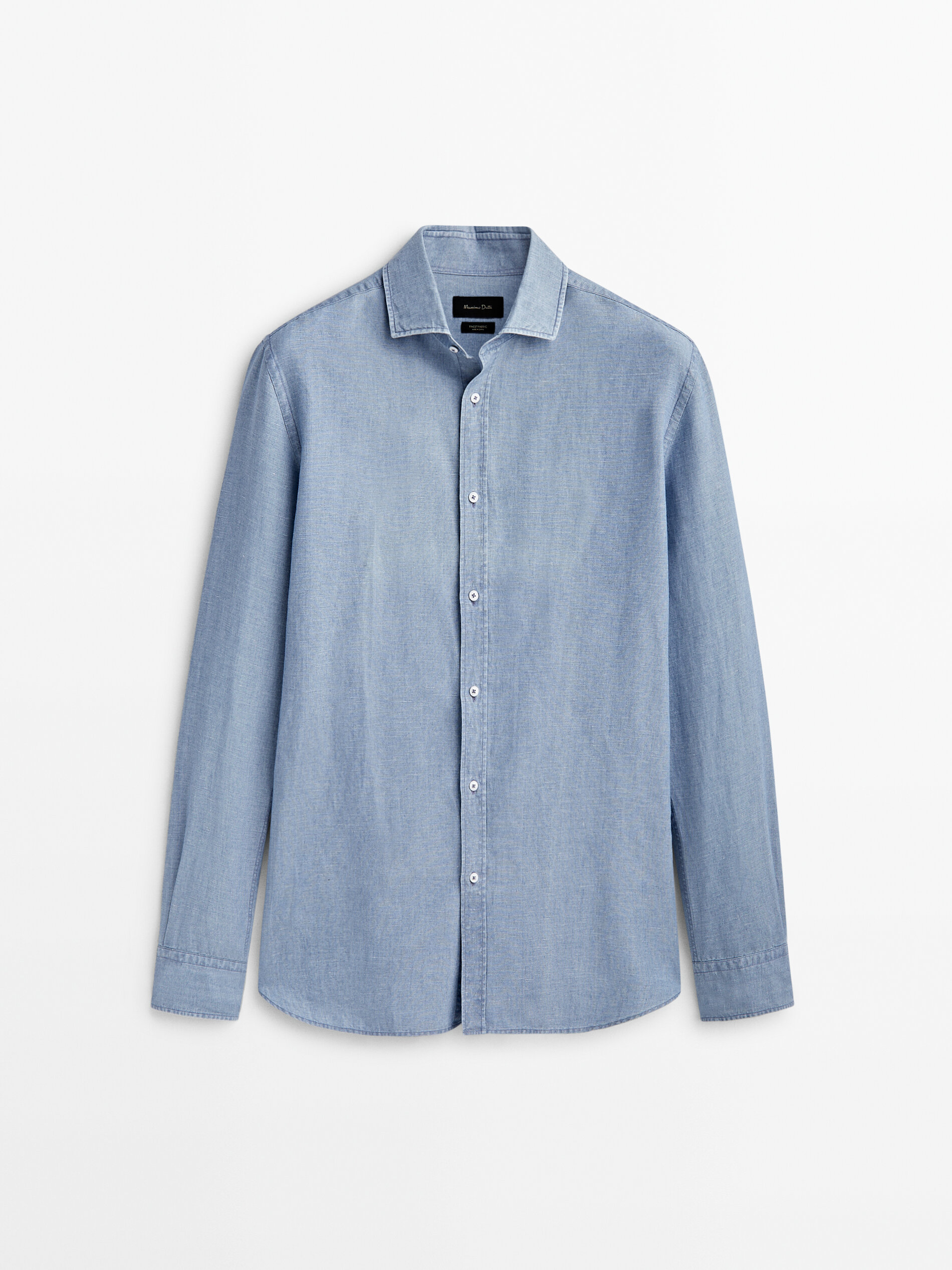 Camisa slim fit em cambraia - Azul Claro