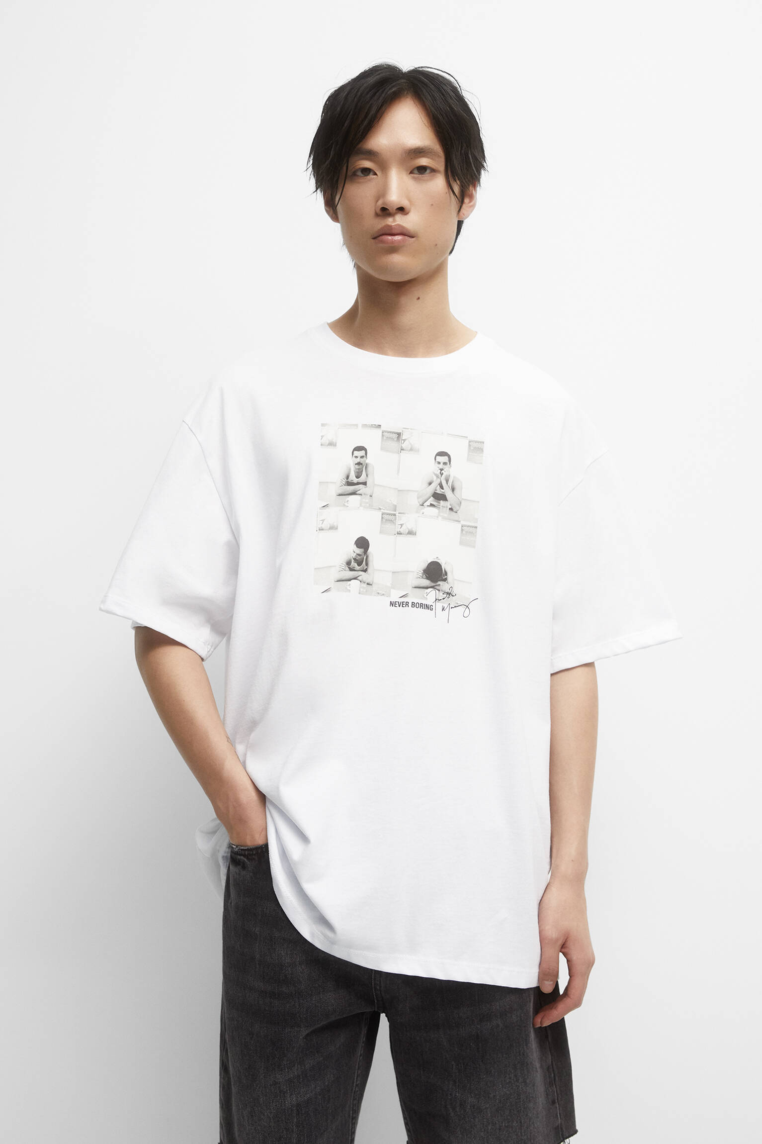 CAMISETA BRANCA FREDDIE MERCURY COM TEXTO - BRANCA
