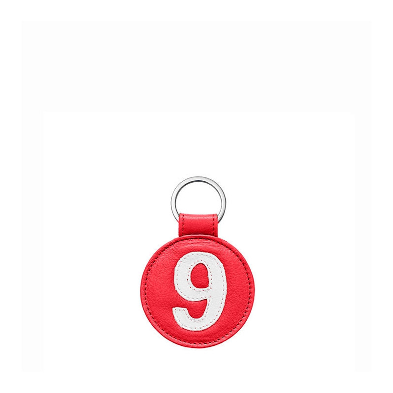 Porte-clés Numéro 9 en cuir recyclé Rouge