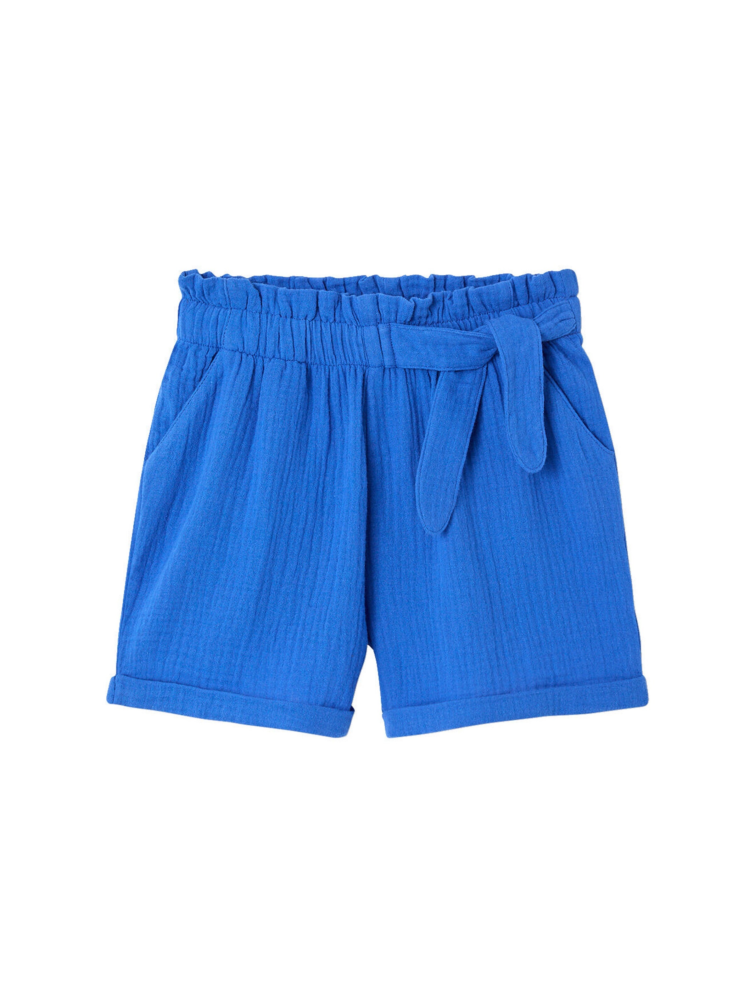 Vertbaudet Mädchen Paperbag-Shorts, Musselin, Bundweite verstellbar elektrisch blau