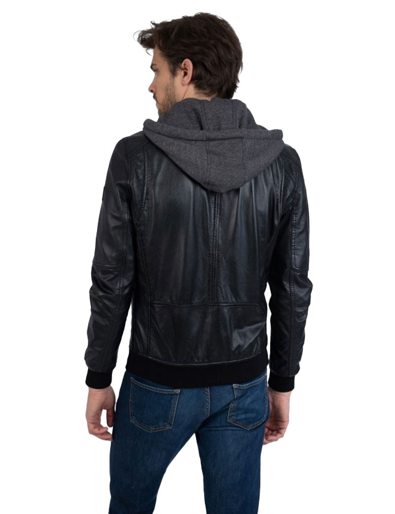 OAKWOOD BLOUSON JIMMY CUIR CAPUCHE AMOVIBLE NOIR