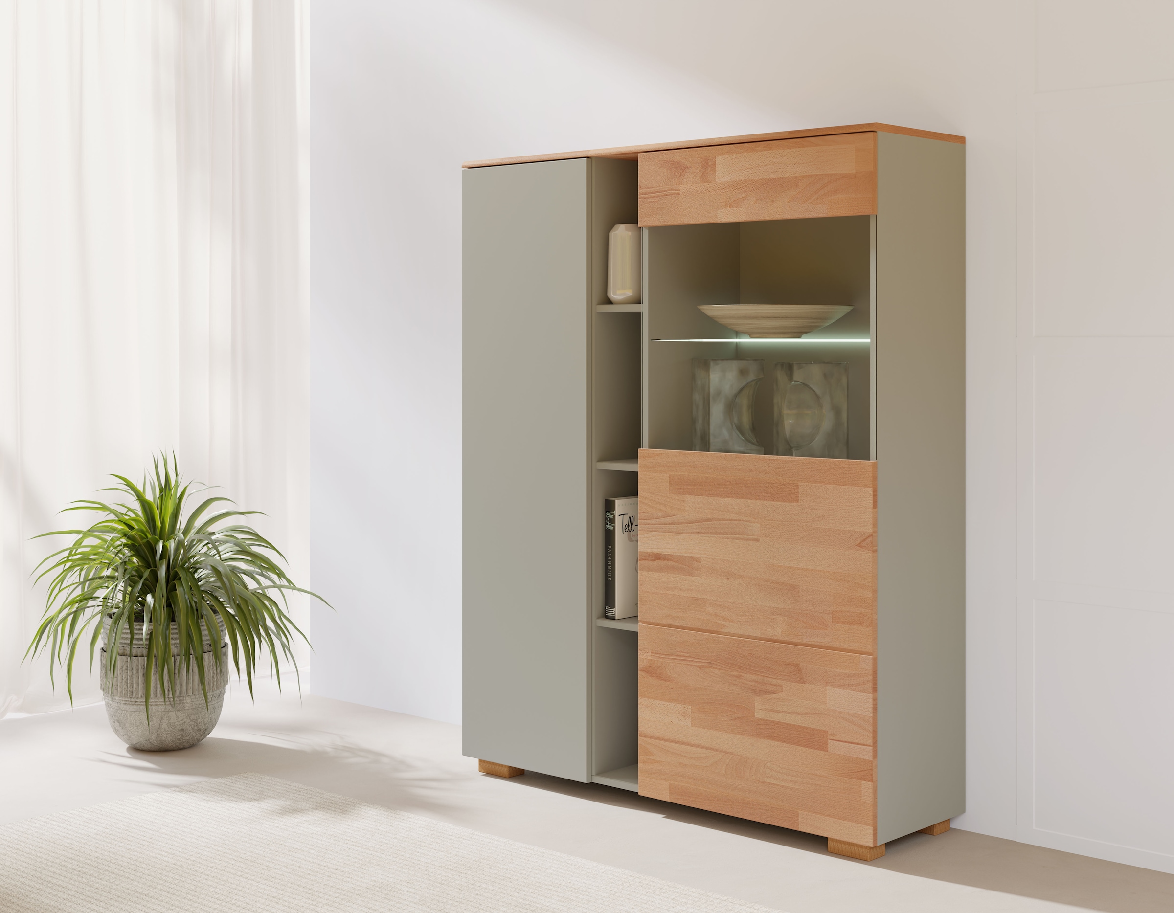 Home affaire Highboard »Citra teilmassiv« Höhe 145cm, moderne grifflose Optik mit push to open Funktion