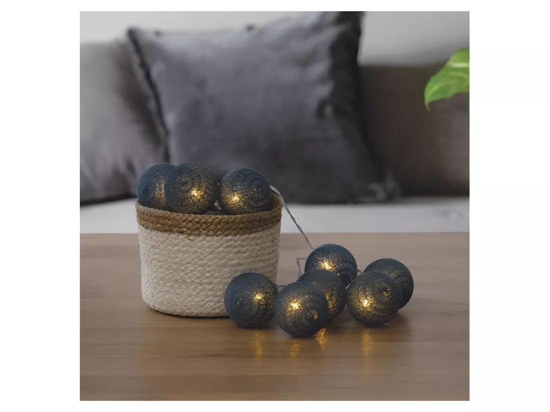 Guirlande LED Pile - 10 Boules - Bleu Canard - Ø 6 cm