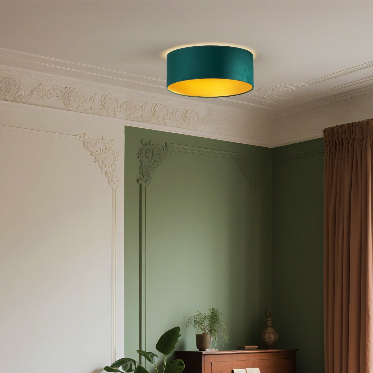 Moderne plafondlamp groen velours 40cm incl. LED 3-staps dimbaar - Sue