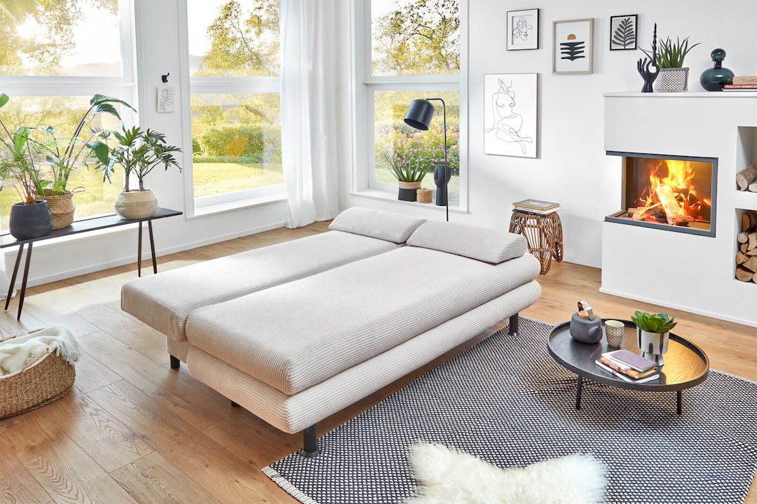 Schlafsofa Bern 196 x 92 x 93 cm Cord-Bezug Natur