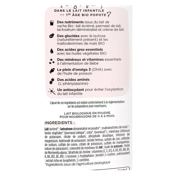 Leite orgânico de primeira etapa, batata, 800g
