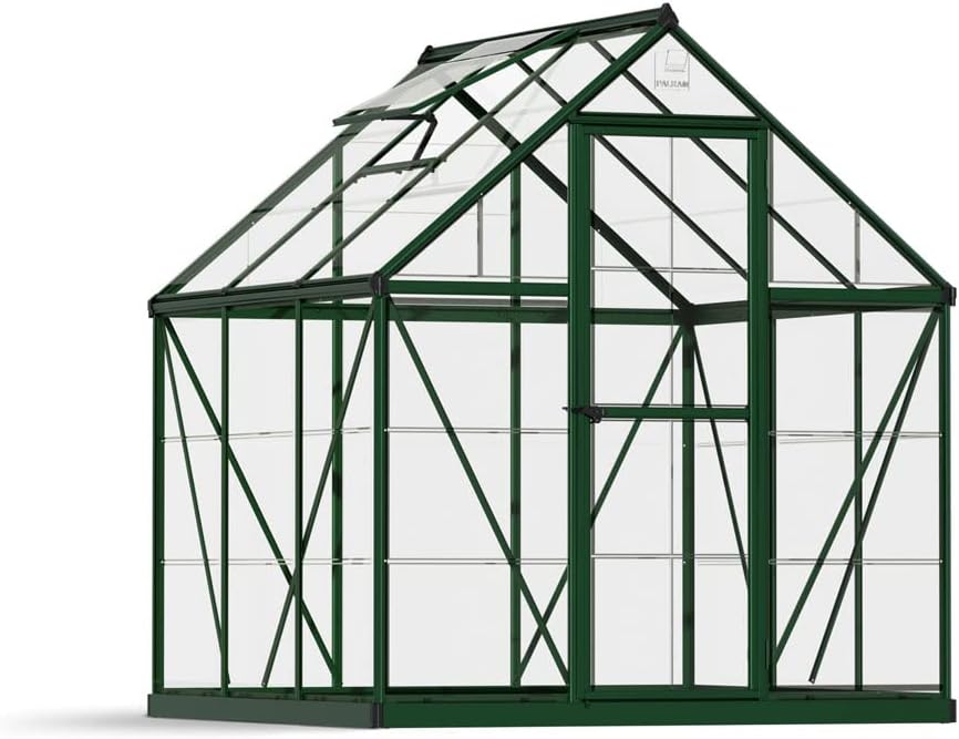 Canopia by Palram Gewächshaus klein Harmony 6x6 Treibhaus185x186 cm Aluminium Grün Tomatenhaus Polycarbonatplatten UV-beständig