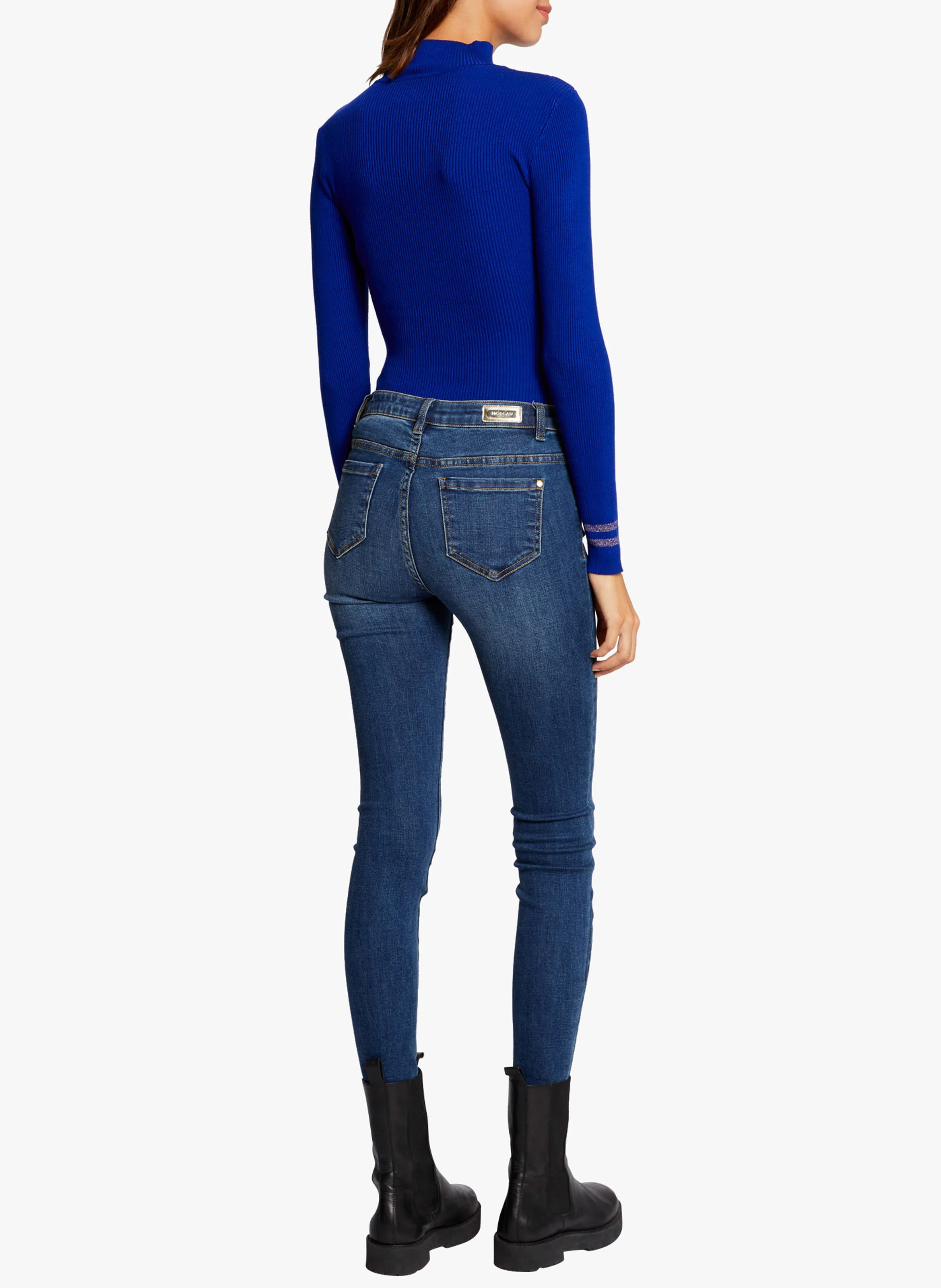 Pull col montant en maille mélangée | Bleu