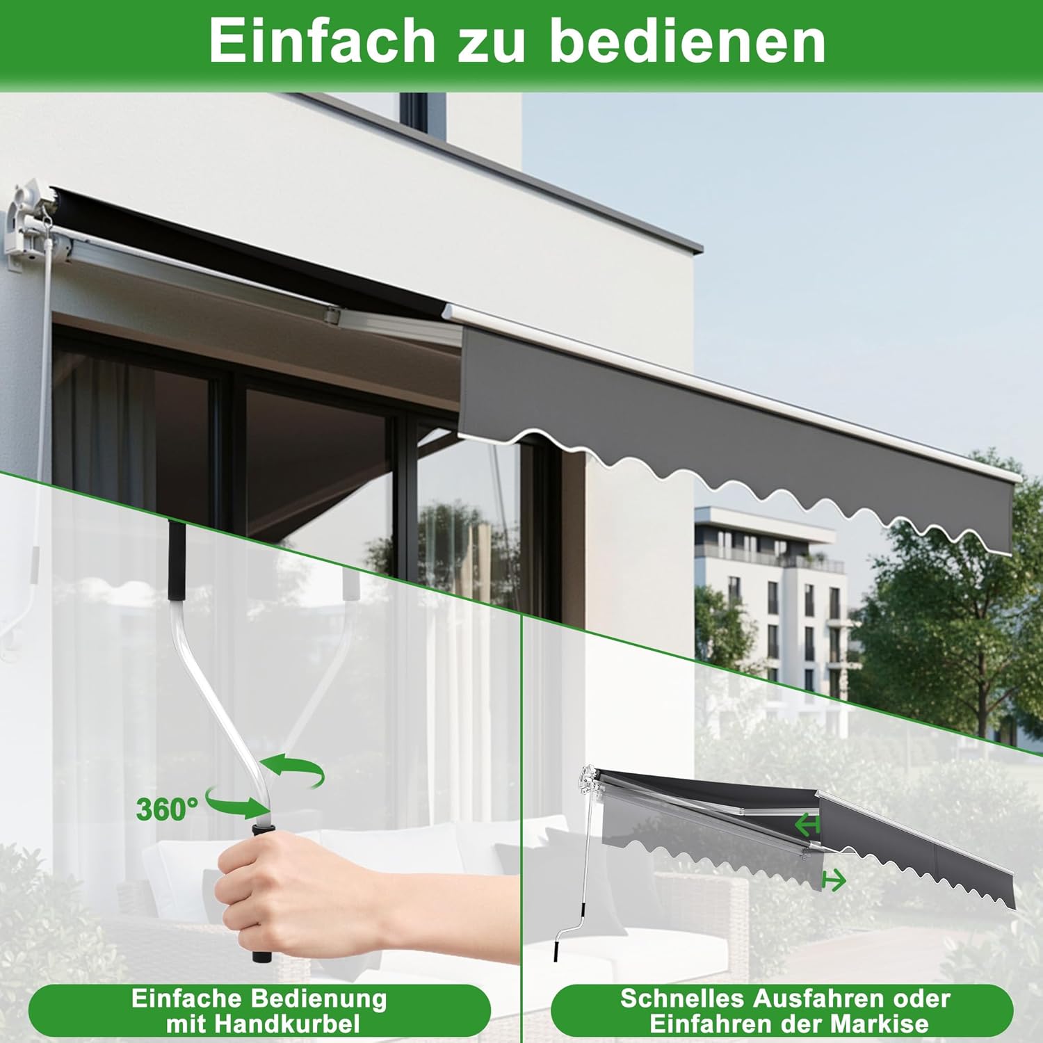 Aluminium Markise 4 x 3 m Balkonmarkise Sonnenschutz Kassettenmarkise Gelenkarmmarkise Sonnensegel Dunkelgrau