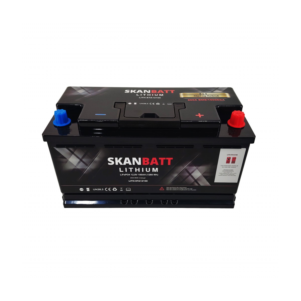 SKANBATT Lithium Start- og forbruksbatteri 12V 100Ah 1500CA - Bluetooth
