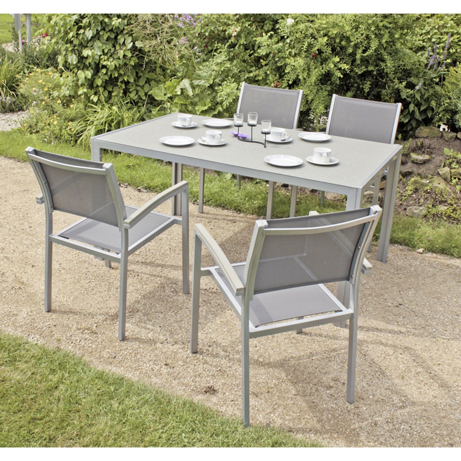 5er-Set Sitzgruppe GRACE - grau - Aluminium