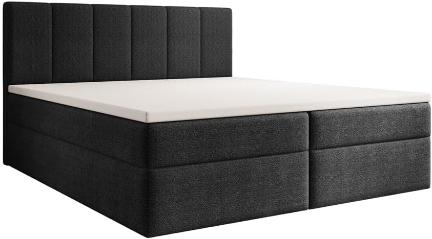Luxusbetten24 Boxspringbett Aurelia Bouclé 180x200 mit Stauraum | Bezug: Bouclé | Farbe: Schwarz | Härtegrad: