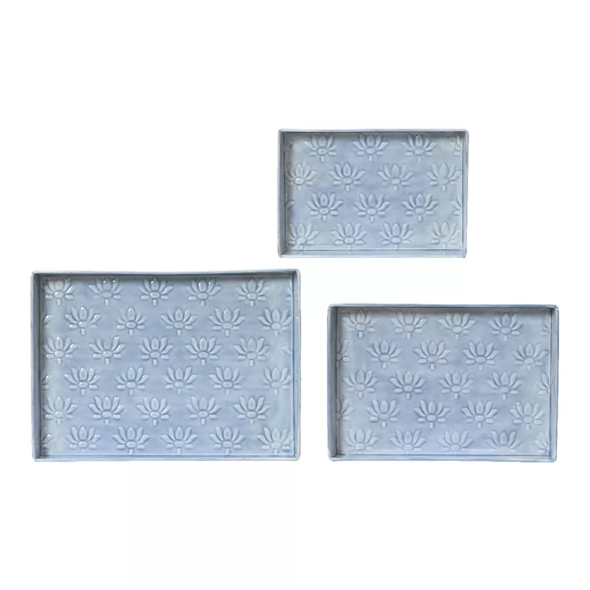 Lot de 3 plateaux décoratifs (34 x 24 cm) Fleurs d'Ésmée Bleu