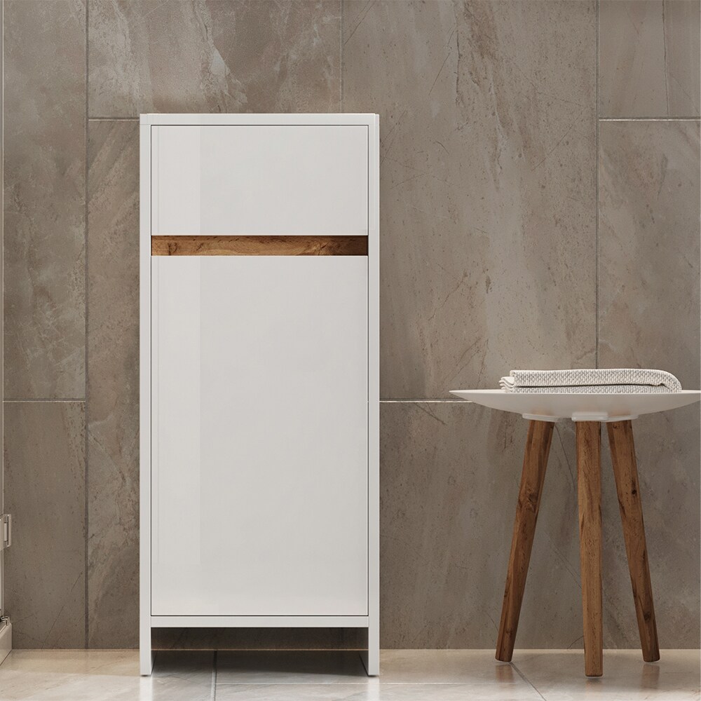 Vicco Midischrank Detmold Weiß Eiche 35 x 82 cm mit Tür und Schublade