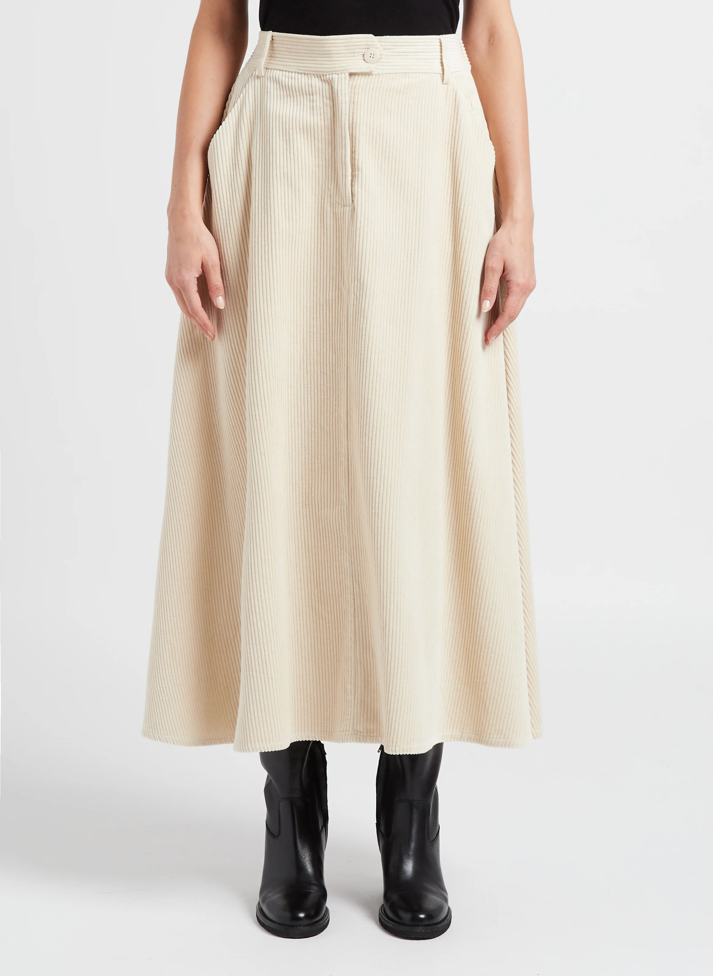 CORNALIE - Jupe midi évasée en coton| Beige