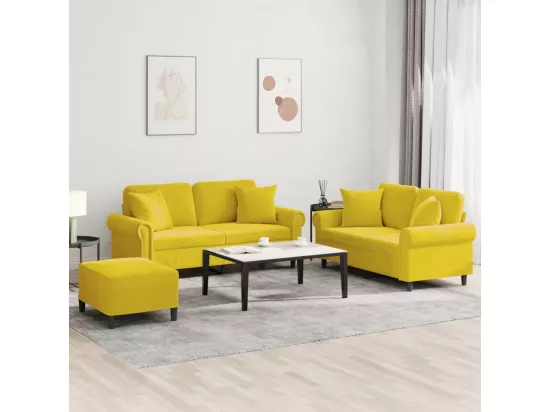 Ensemble de canapés 3 pièces avec coussins jaune velours