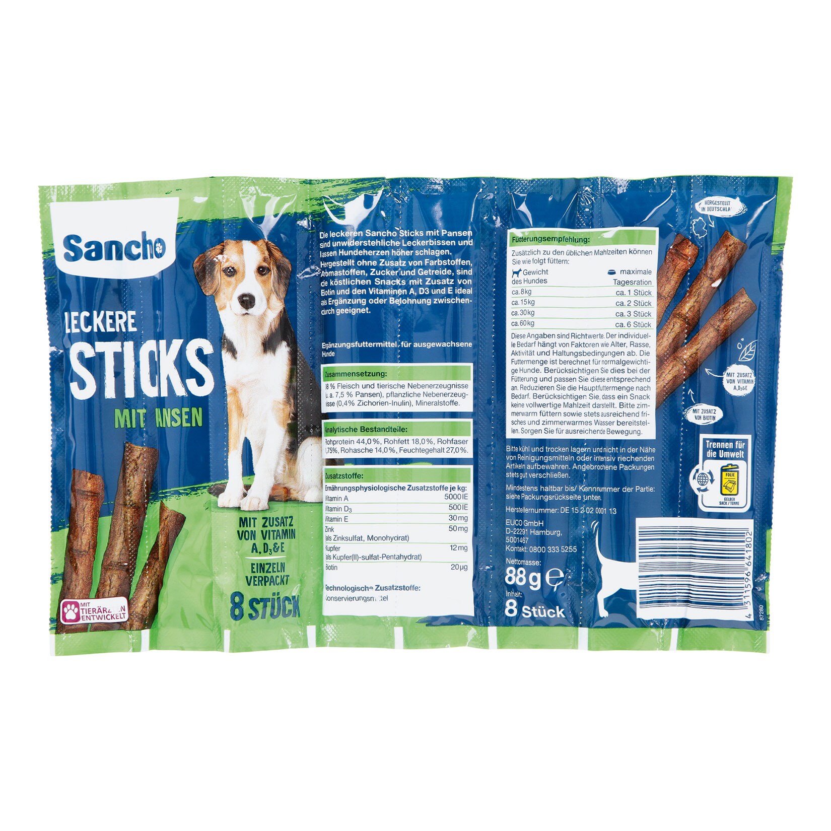Sancho Leckere Sticks mit Pansen 88 g, 18er Pack