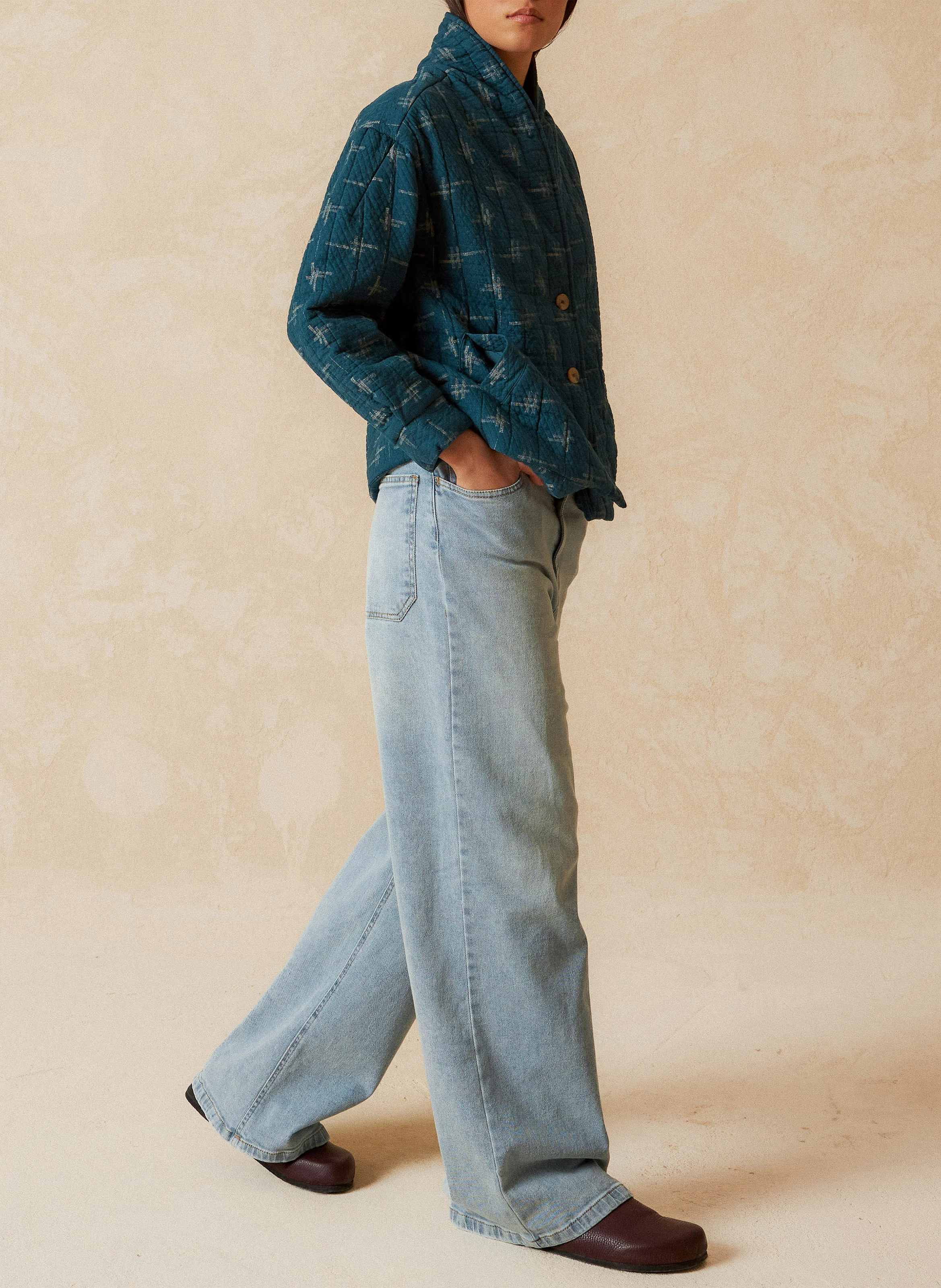 Veste col kimono en coton bio | Bleu