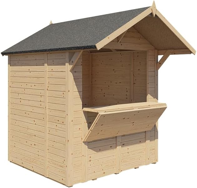 Marktstand | Verkaufsstand Holz | 177x171x243 cm | 3,1m² | Natur | mit Boden | Satteldach | Wandstärke 14mm | Dach 12mm | Fichte | Markt | Weihnachtsmarkt | Wochenmarkt | Flohmarkt | Festival