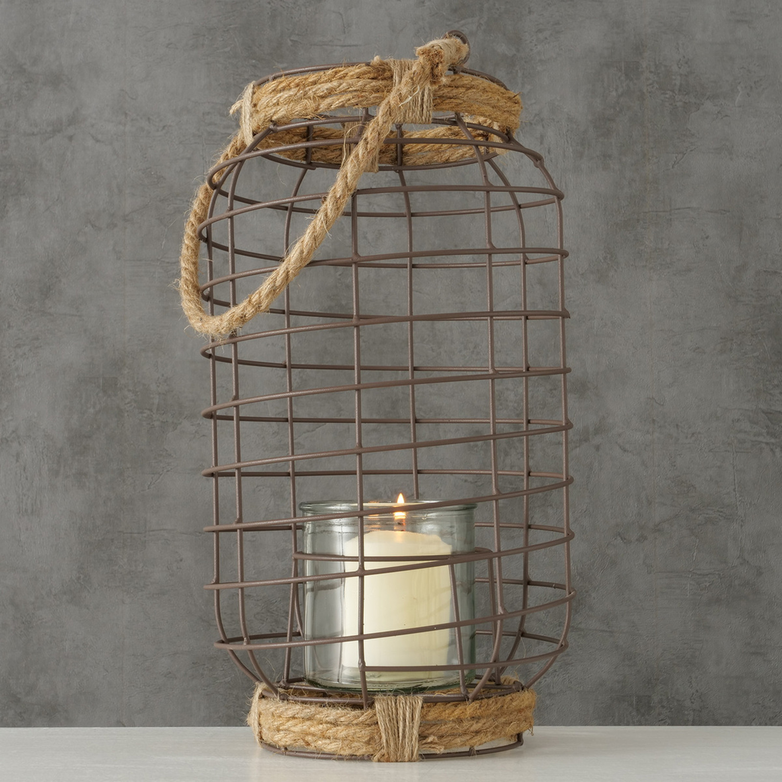 Windlicht - natur-grau - mit Henkel - 21 cm hoch