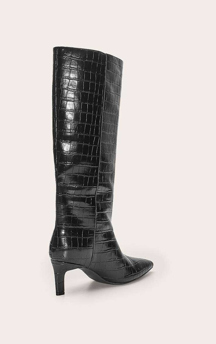 Noir Botte Montante À Talon Bobine Effet Croco