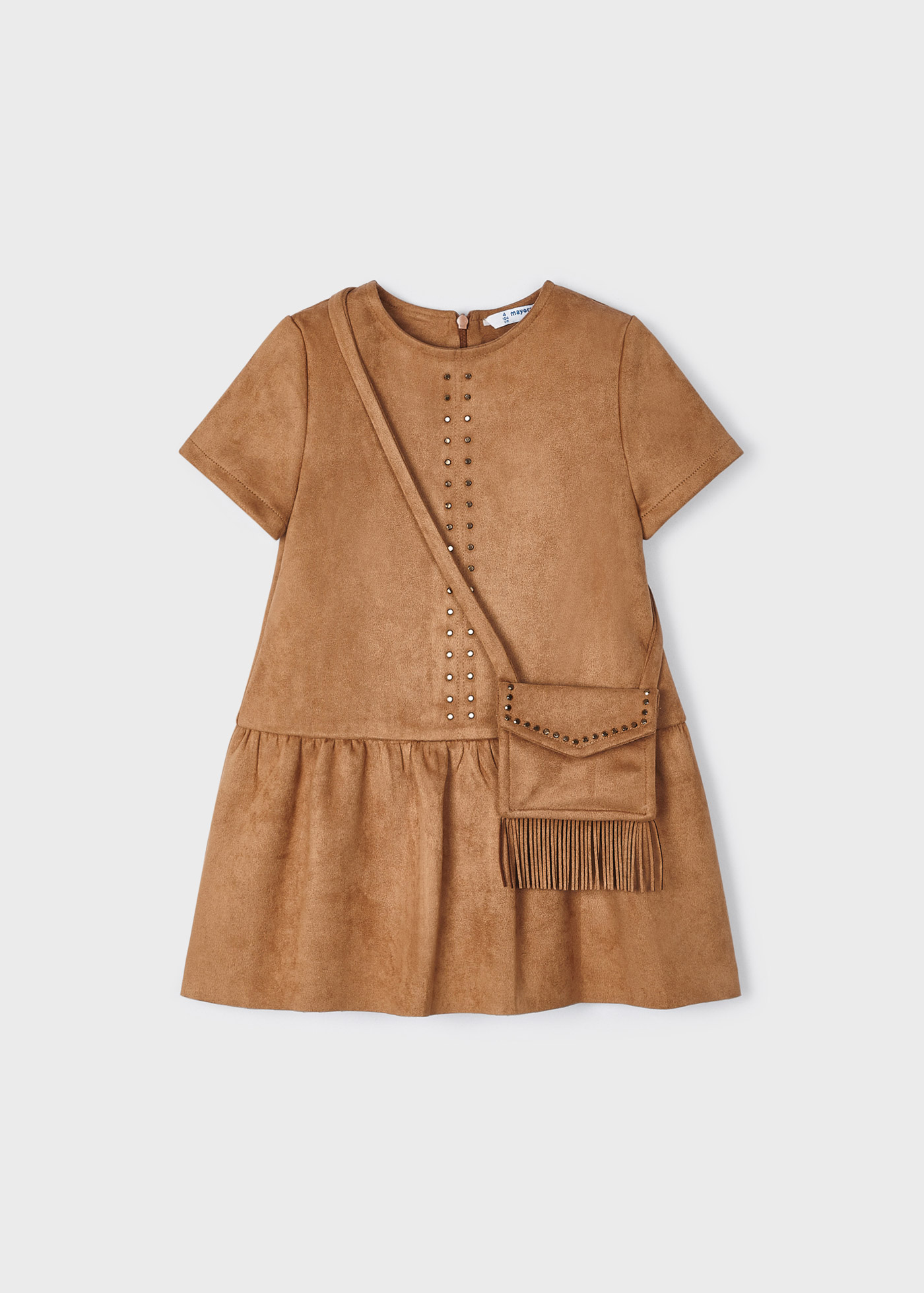 Vestido com bolsa de camurça para meninas