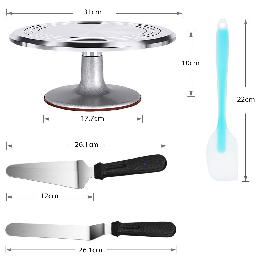 (7-tlg. Set) Ø30cm Drehbare Tortenplatte Kuchen Drehteller Dekorier Set
