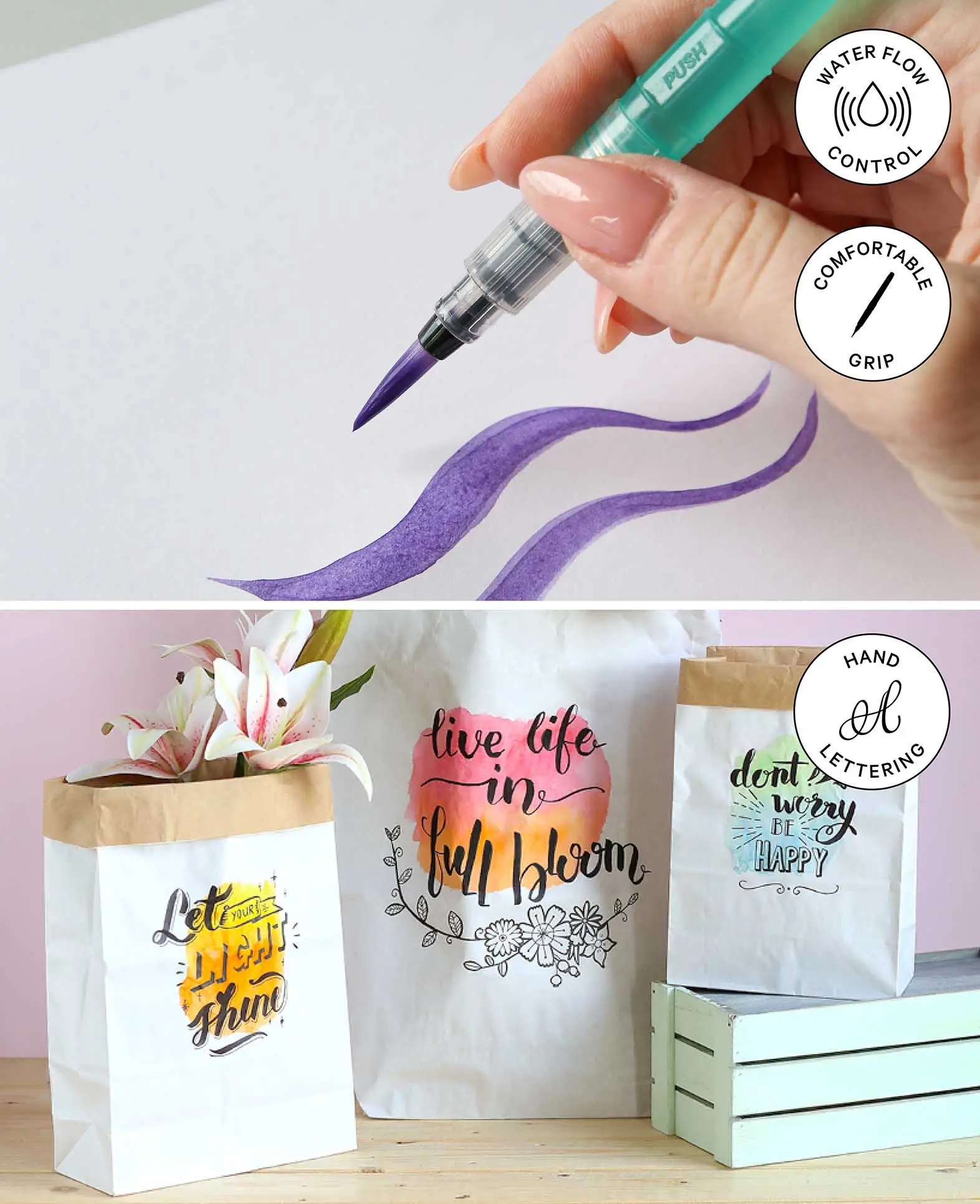 (4er Set) Wassertankpinsel Künstler Pinsel für Aquarell Malerei / Kalligraphie