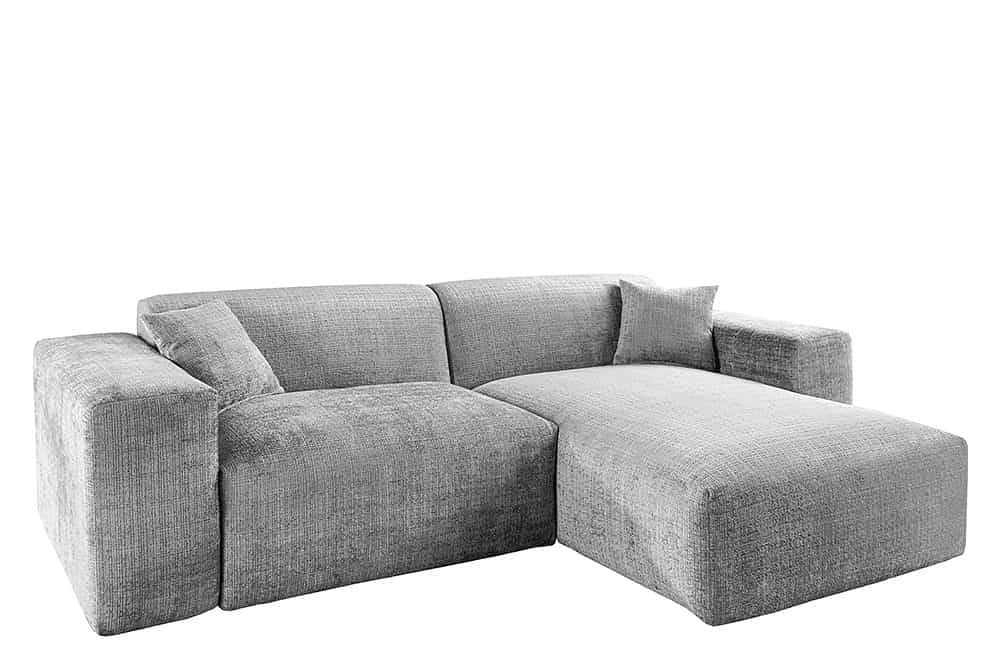 Modernes Ecksofa SIGNATUR 260cm grau Chenille Cremona beidseitig stellbar inkl. Kissen