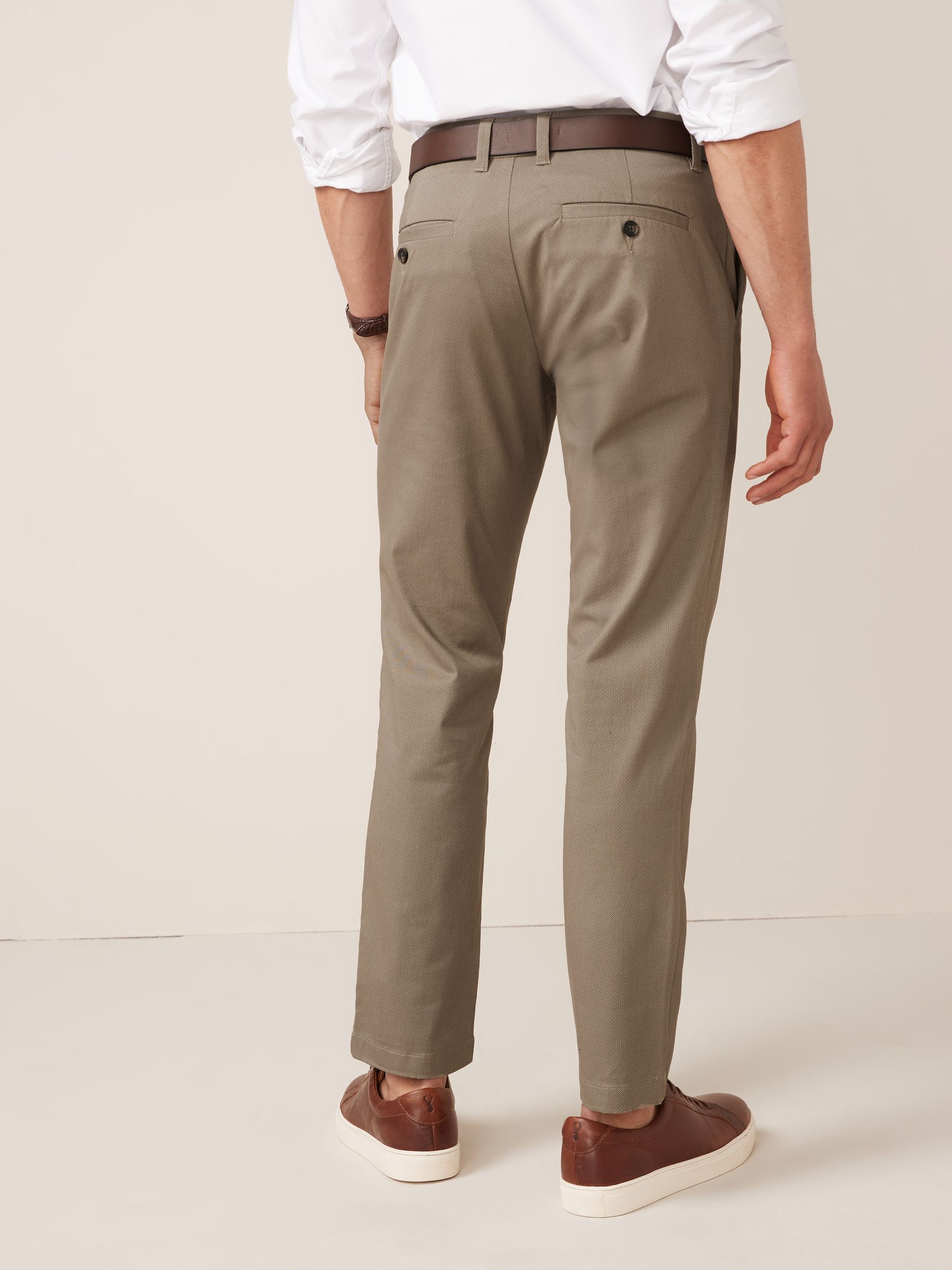 Pastelgeel - Slim Fit - Zachte chino met print en riem