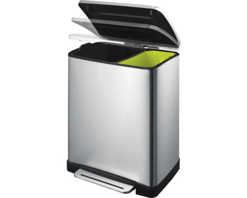 EKO E-Cube pedaalemmer, 2 compartimenten, 28 liter, 18 liter, roestvrij staal mat