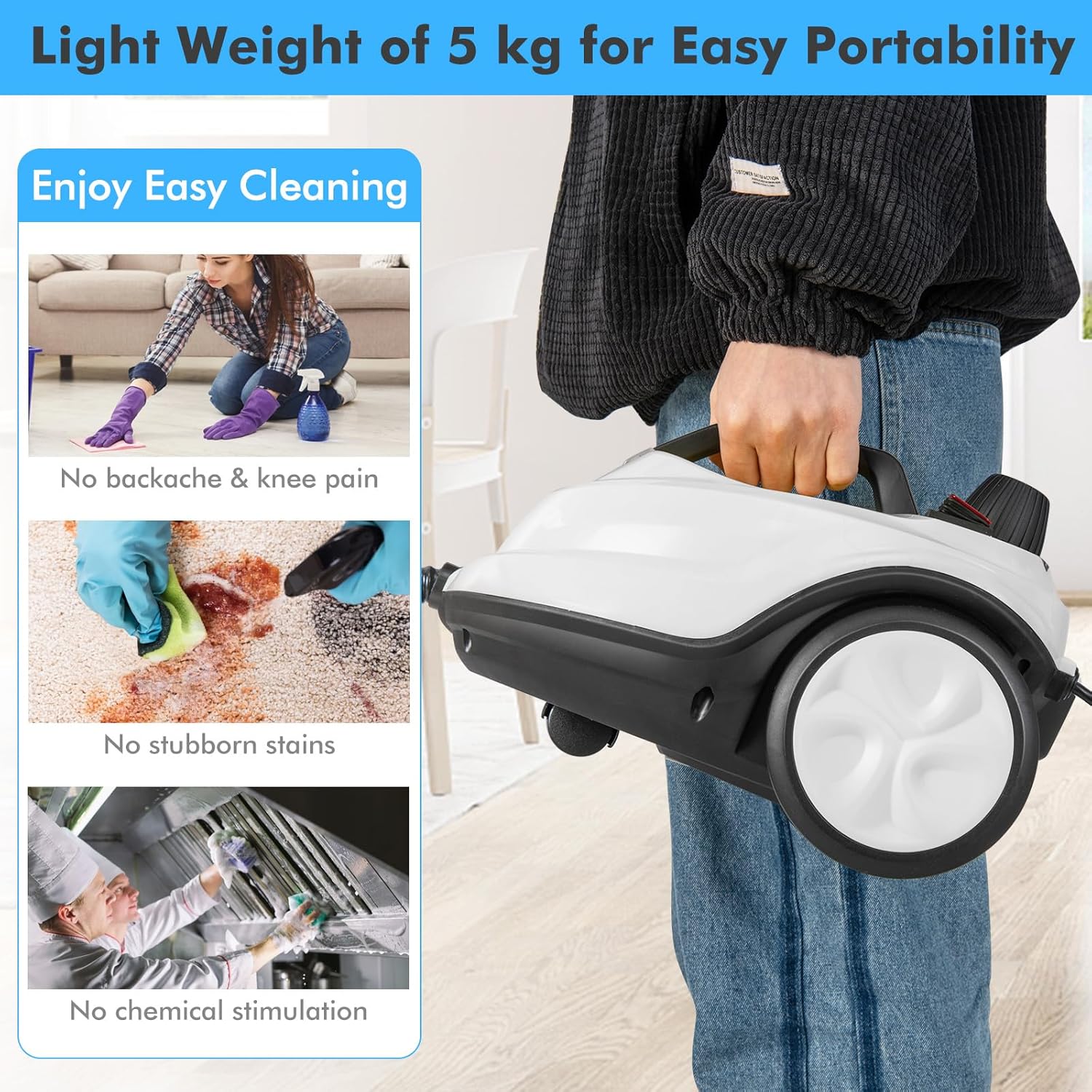 FANTASK Dampfreiniger 2000W, Steam Cleaner inkl. 13 Zubehör & 5m lange Netzkabel, Dampfdruck: max. 5 bar, Temperatur bis zu 160℃, Flächenleistung: 108 m², 1,8L Tank, Aufheizzeit: 8 Min. (Weiß)