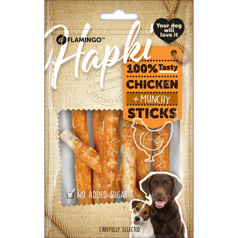 Friandises hapki petits bâtons de poulet 80 g pour chien
