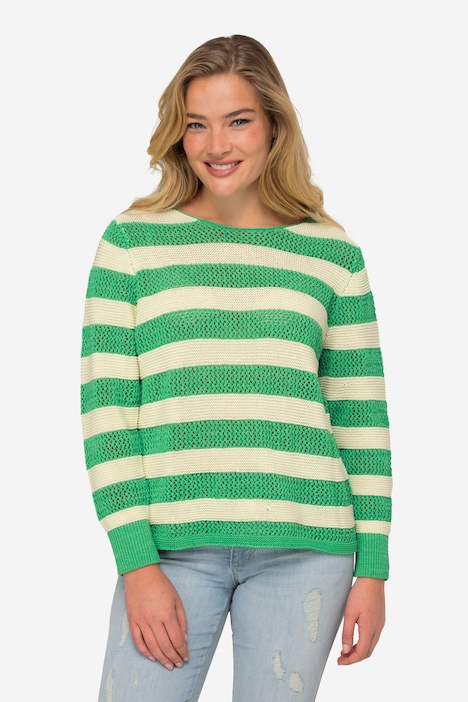 Pullover, Ringel, Strukturmix, Rundhals, Langarm