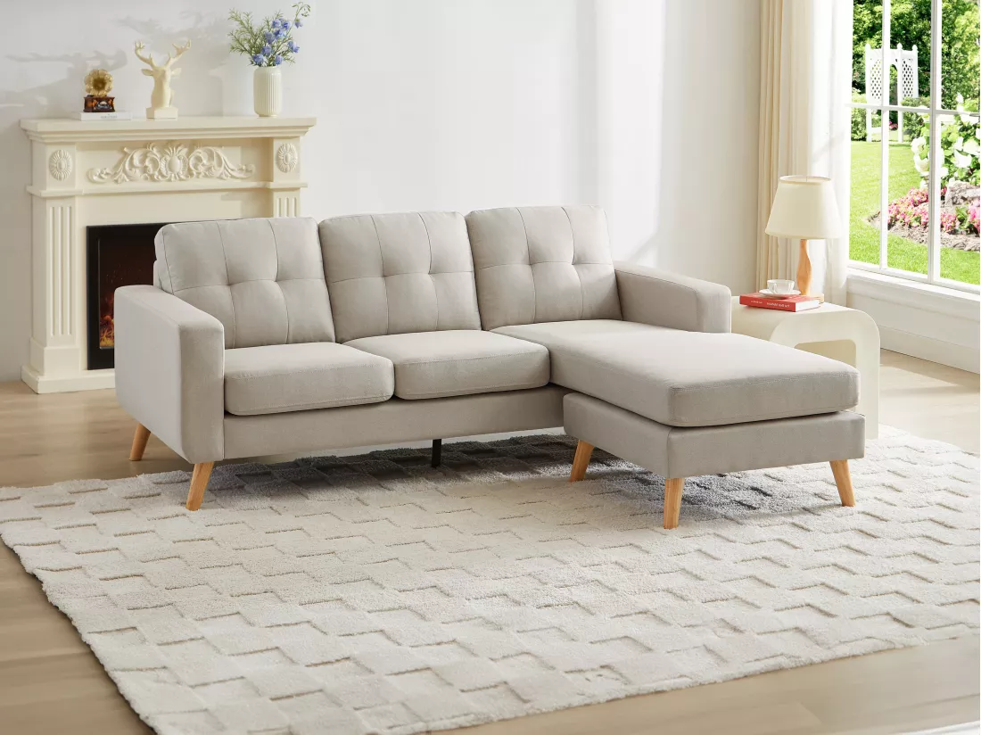 Canapé d'angle réversible en tissu beige BARTOLOME
