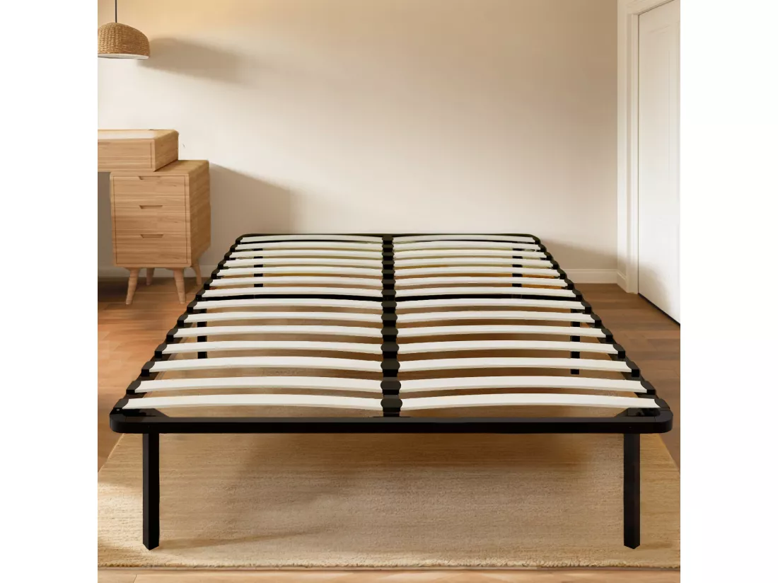 Sommier 140x200cm avec 7 Pieds - Sommiers à Lattes en Bois - 2x14 Lattes