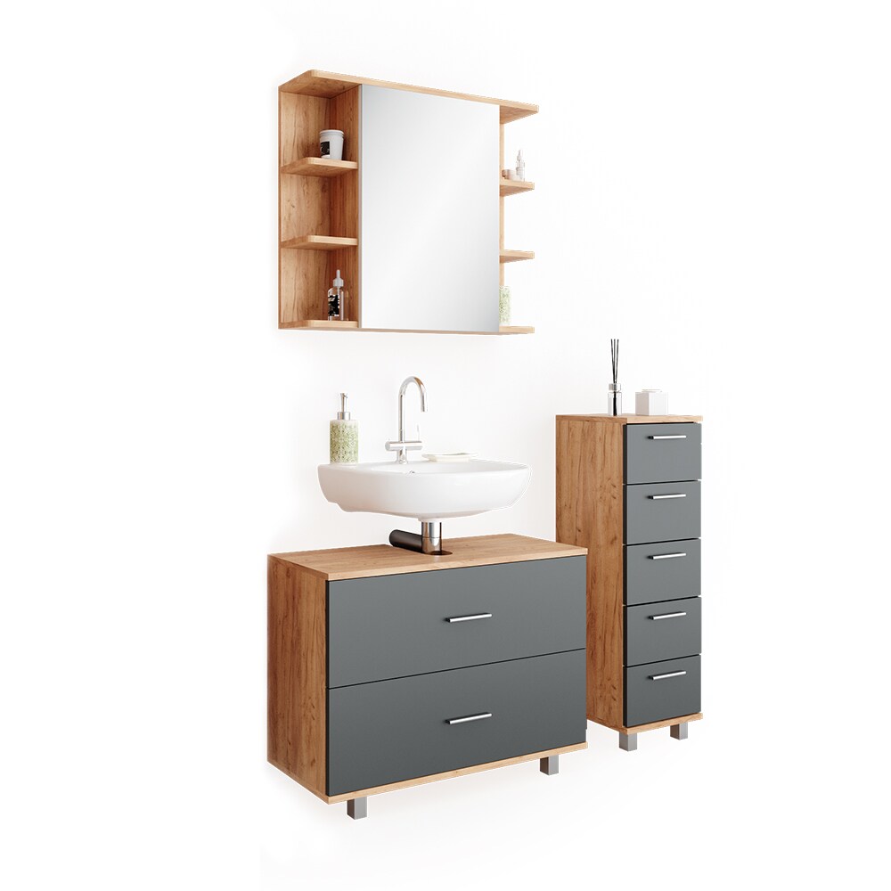 VICCO Badmöbel Set ILIAS Eiche Anthrazit Spiegel Kommode Unterschrank Badschrank