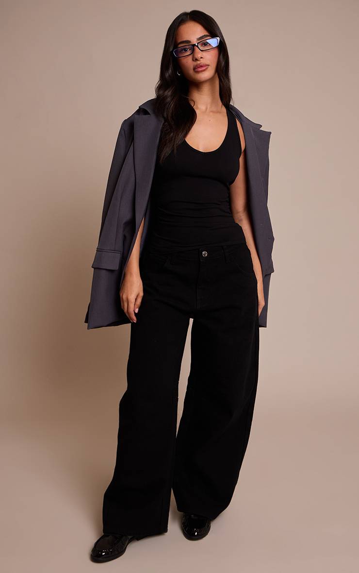 Noir Jean Barrel Blanc Petite Avec Détails De Couture