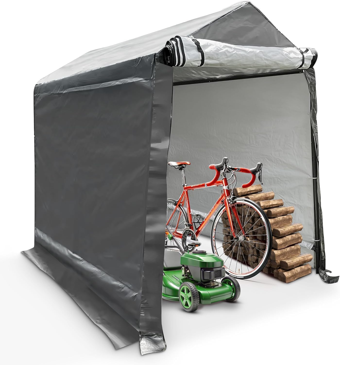 WIELS® Geräteschuppen 170x240x213cm 8,7 m³, Gartenhaus, Fahrradgarage, Fahrradschuppen, Motorradgarage, Folie Werkzeugschuppen, Zeltgarage, Werkzeugzelt (Anthrazit, 240x170x227cms)