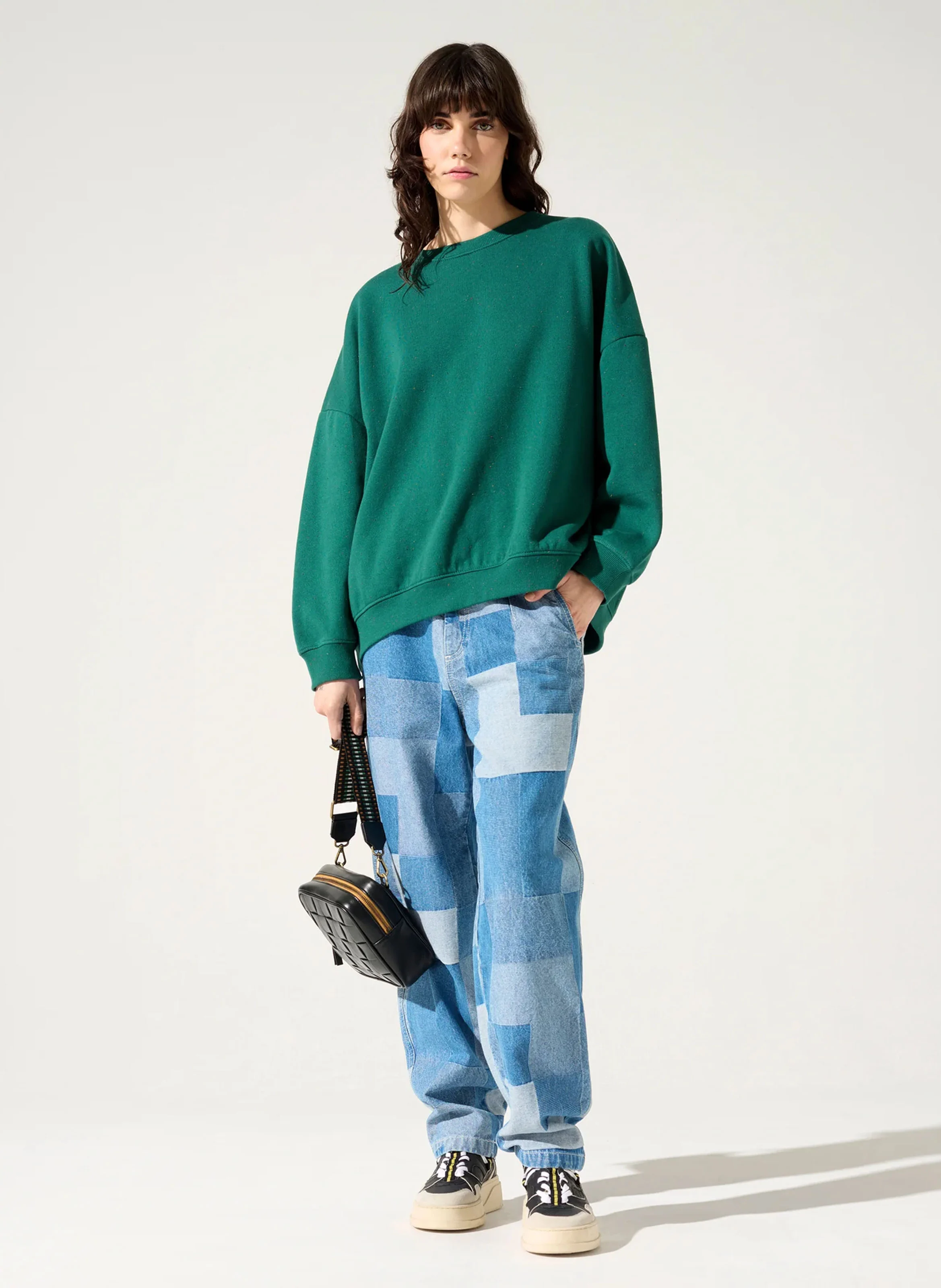 JENA - Sweat col rond oversize en coton mélangé | Vert