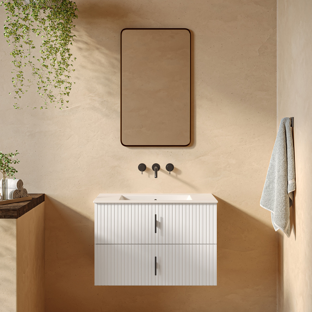 Muebles Raya onderkast ribbelfront 80cm met 2 softclose lades wit mat