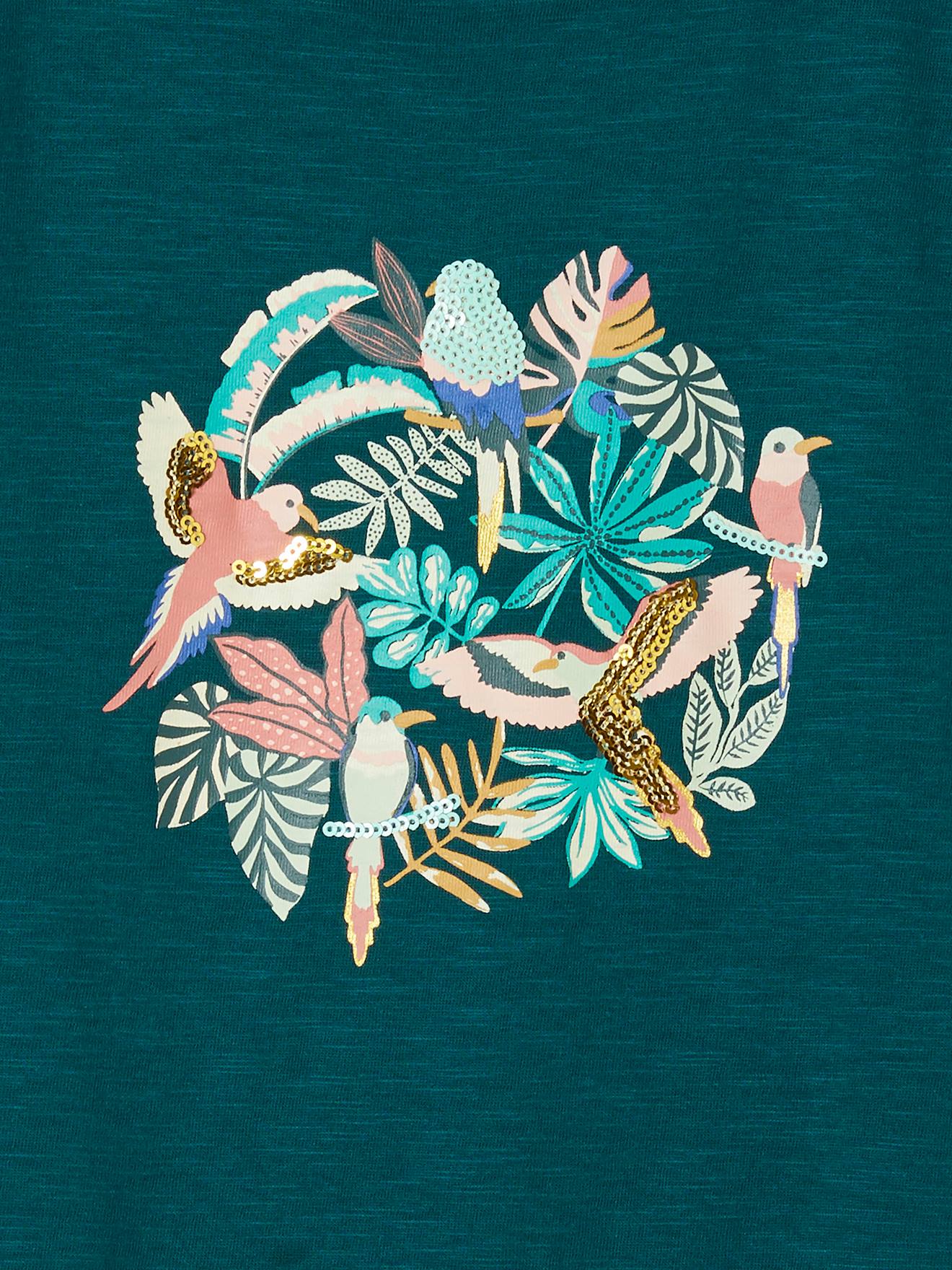 Camiseta com babados e aplicações de lantejoulas, para menina, na cor rosa antigo.