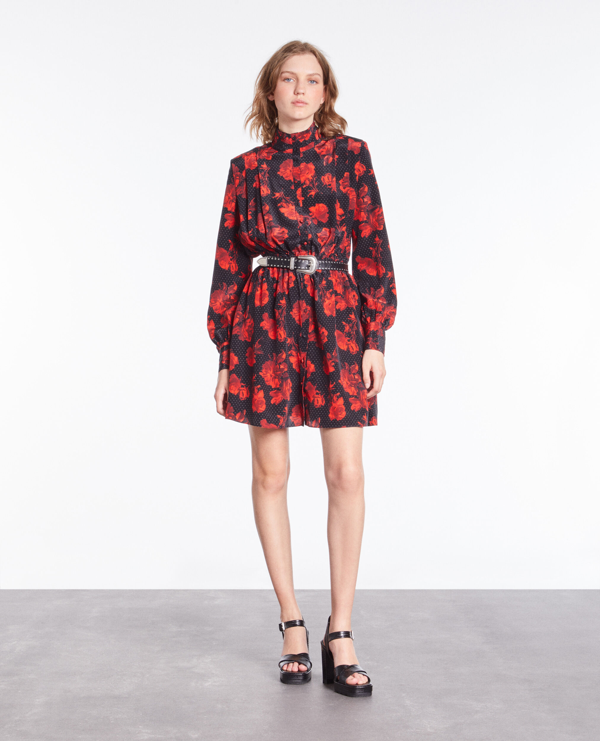 Robe chemise courte imprimée en soie
