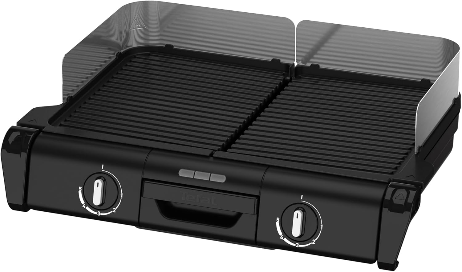 Tefal BBQ Family Elektrischer Tischgrill, 2 getrennte Grillflächen, 2 Thermostate, antihaftbeschichtete Alu-Druckguss Grillplatten, spülmaschinengeeignet, extra tiefe Rillen, Schwarz/Silber, TG800N10