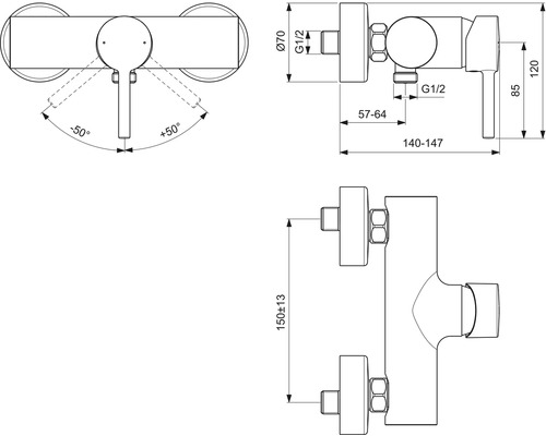 Ideal standard douchekraan CERALINE zijdezwart mat BC200XG