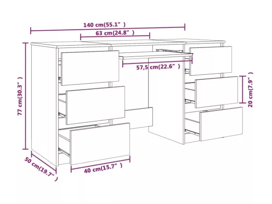 Bureau Sonoma gris 140x50x77 cm Bois d'ingénierie