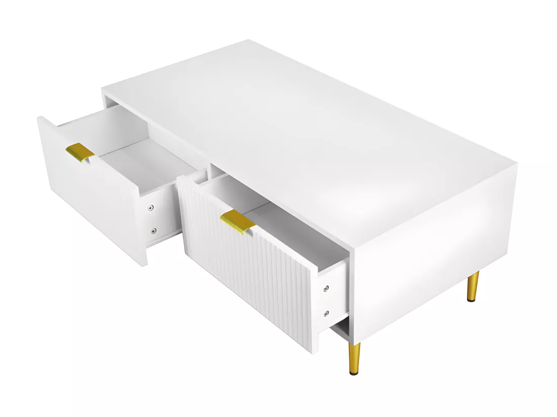 Table basse - 2 tiroirs - design rayures verticales - Blanc