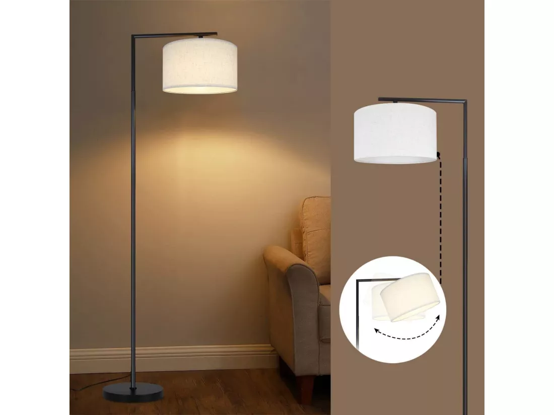 NETTLIFE Lampadaire E27 lampe sur Pied interrupteur pied 166cm abat-jour tissu design max. 40W - sans ampoule
