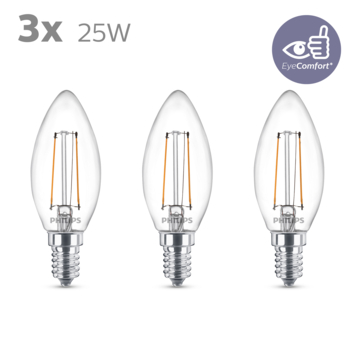 Philips LED kaars E14 25W 3 stuks filament helder niet dimbaar