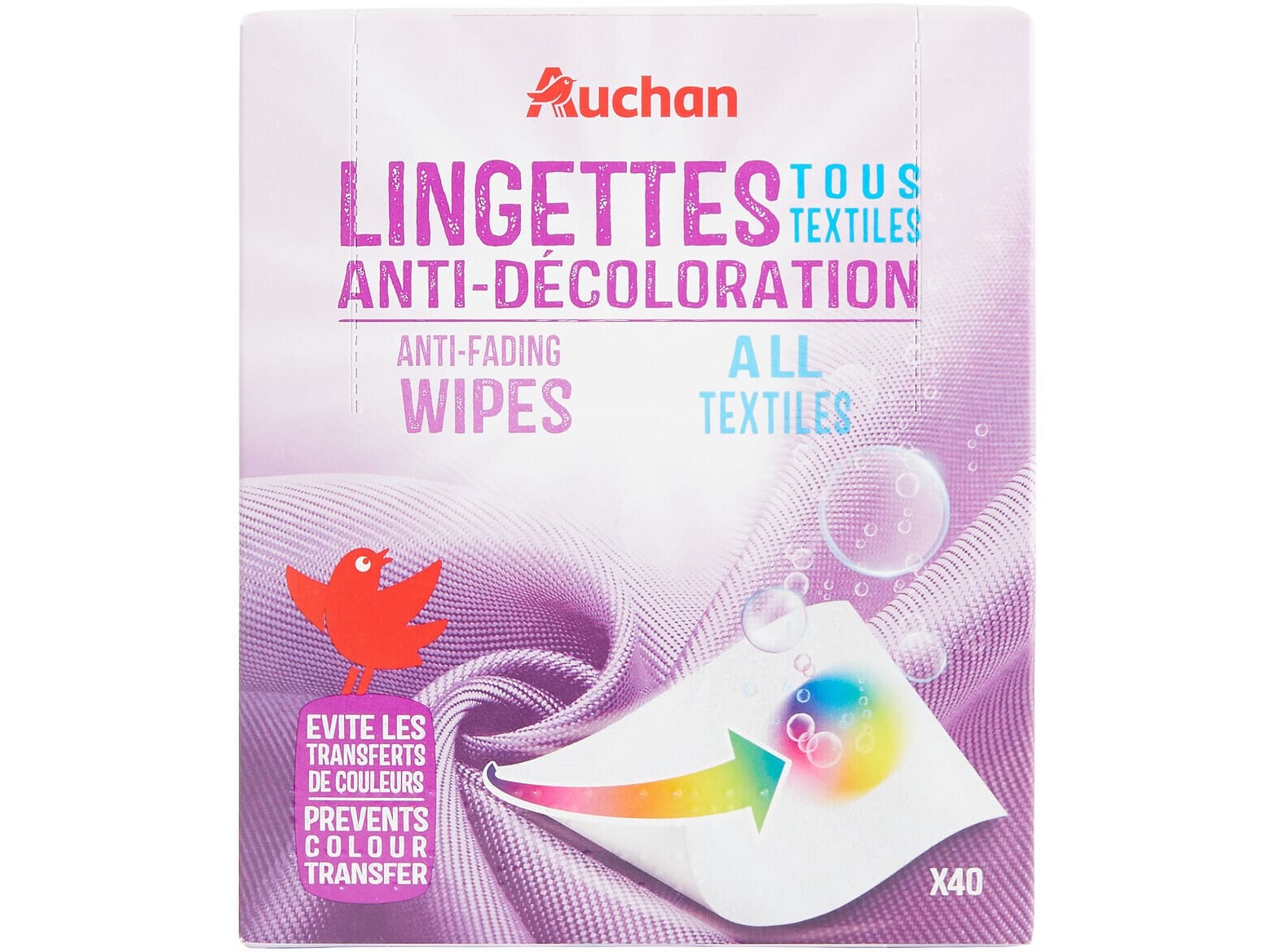 TOALHITAS ROUPA AUCHAN ANTI-DESCOLORAÇÃO 40UN